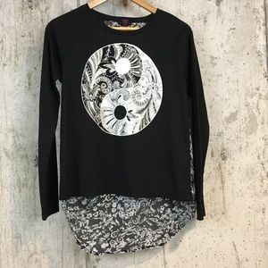 Yin & Yang Black White Hi/Lo Long Sleeve Top L
